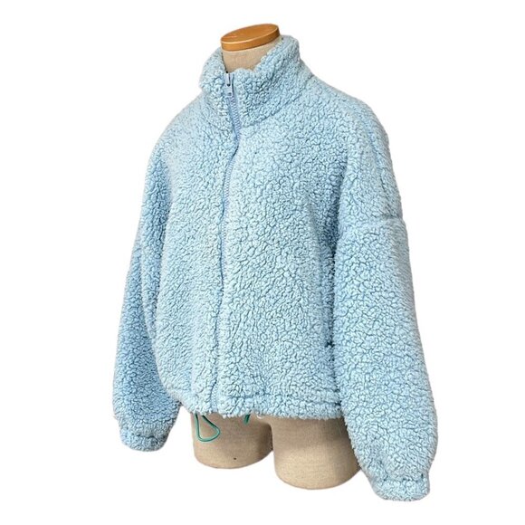 Urban Outfitters Shearling Fleece Full Zip Pockets Blue Size Small S - Picture 3 of 15
